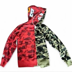 Bape Men's Camo Ape Head Hoodie red and green